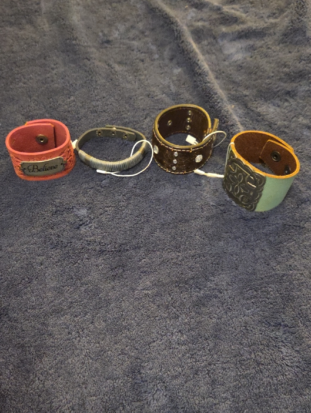 NWT Set of Four Leather & Fabric Cuff Western Style Bracelets